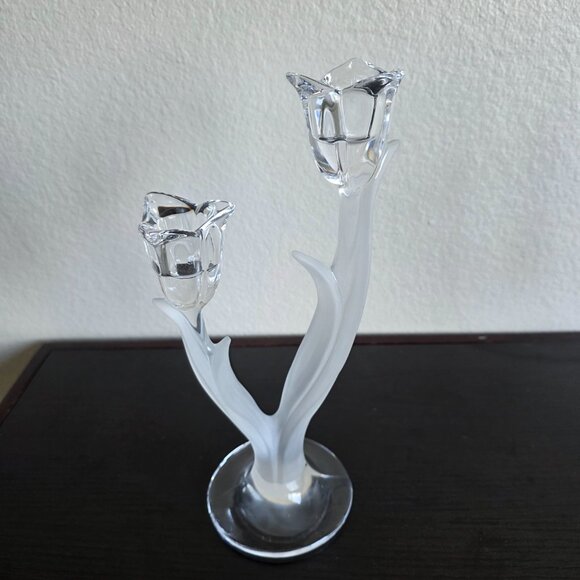 2 Mikasa Spring Aria 10" Tall Double Tulip Candle Holders Clear & Frosted Glass - Picture 4 of 11